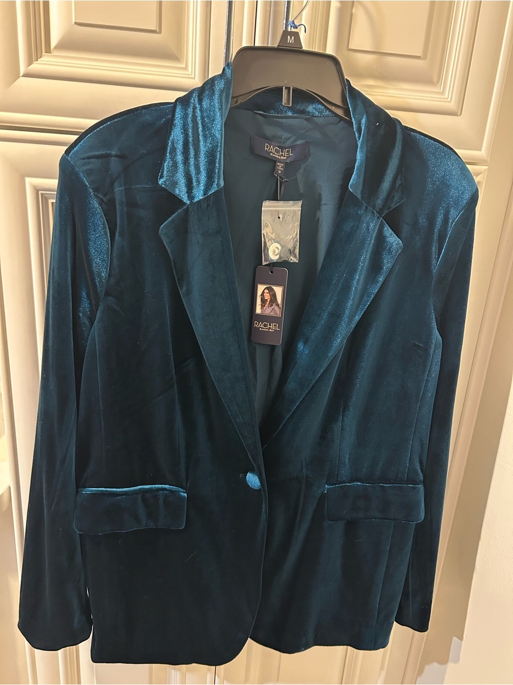 Rachel Teal Velvet Single-Button Blazer